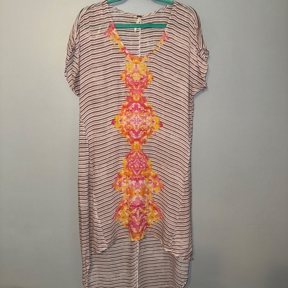 Free People High Low Sunrise Striped Floral Cover Up Dress Size Small - Picture 2 of 9
